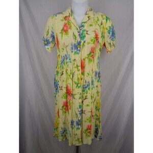 Vintage Phool Floral Hawaiian Gauze Rayon Button Dress Size Medium Tropical